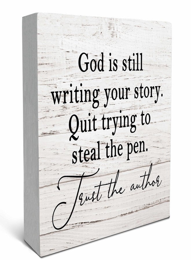 SRADMO God Is Still Writing Your Story, Prayer Room Decor, Christian Bible Verse Decor Wooden Box Sign For Home Office, Inspirational Signs Shelf Table Decorations - Image 1